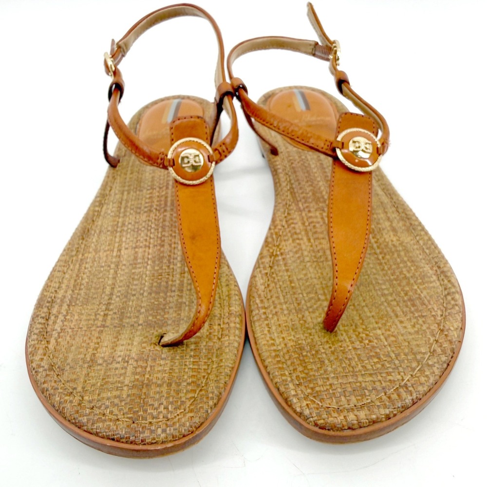Sam Edelman Gigi Signet Sandals Women 8.5 Brown Leather T-Strap Flat Boho Summer - Picture 6 of 12